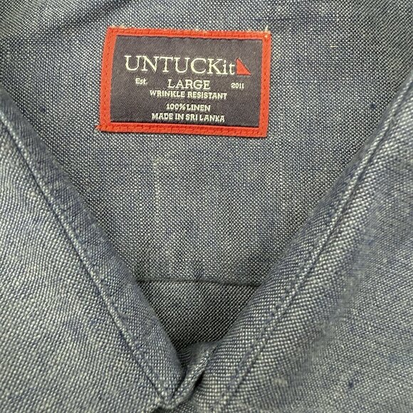 Untuckit Mens L Blue Santo Navy Linen Long Sleeve Button Up Shirt - Picture 5 of 7